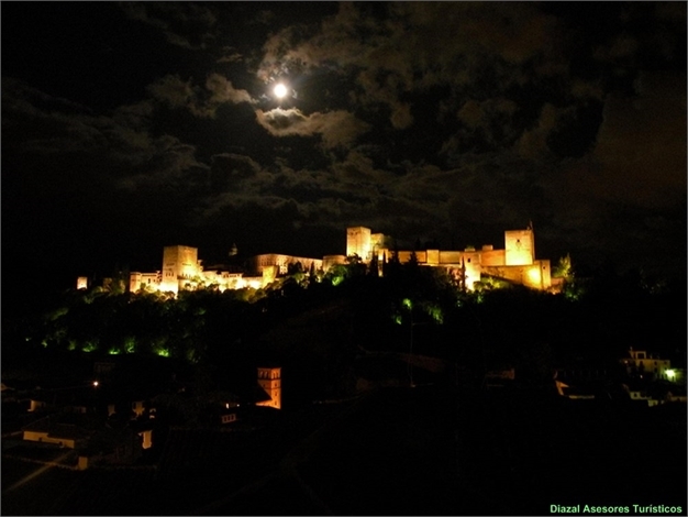 サン·ニコラス教会の丘から眺めるアルハンブラ宮殿の夜景