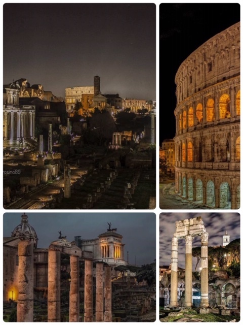 ライトアップされる古代ローマの夜景散策